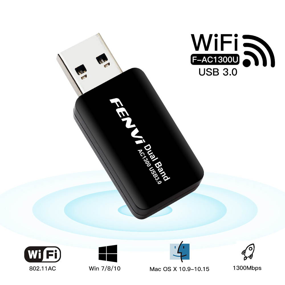 Fenvi Wireless USB WiFi Adapter for PC - 802.11AC 1300Mbps Dual Band 5G/2.4G WiFi USB 3.0 Wi-Fi Dongle  for PC Desktop Laptop Windows 10/8/8.1/7/Mac OS X 10.9-10.15, WiFi USB Computer Network Adapters