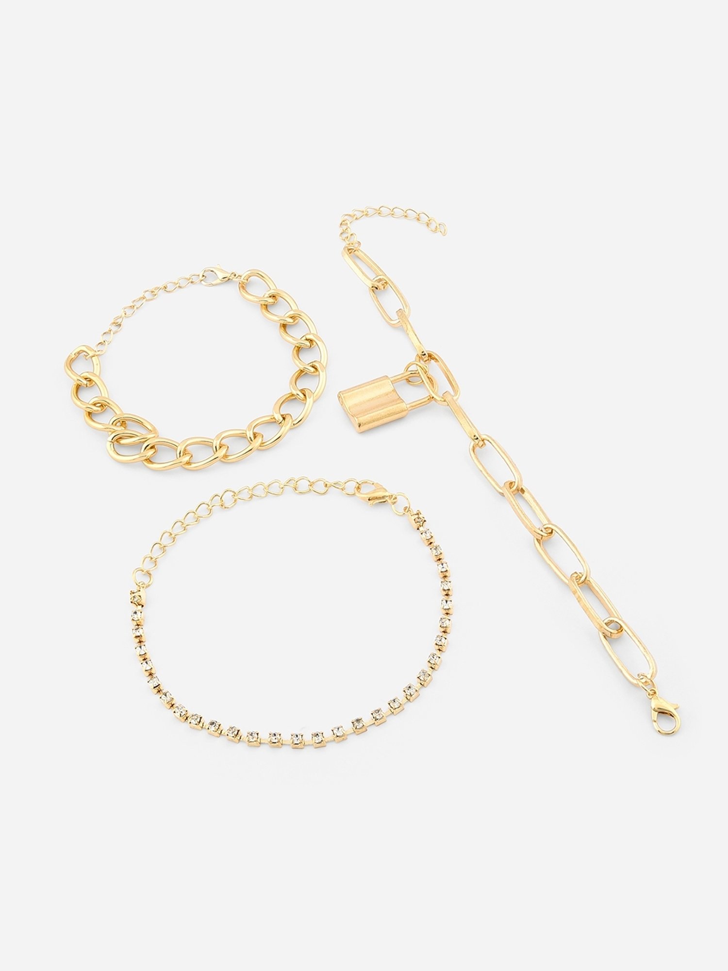 ToniQ Linked Stones Charm Padlock Stack Bracelet for Women - Set of 3