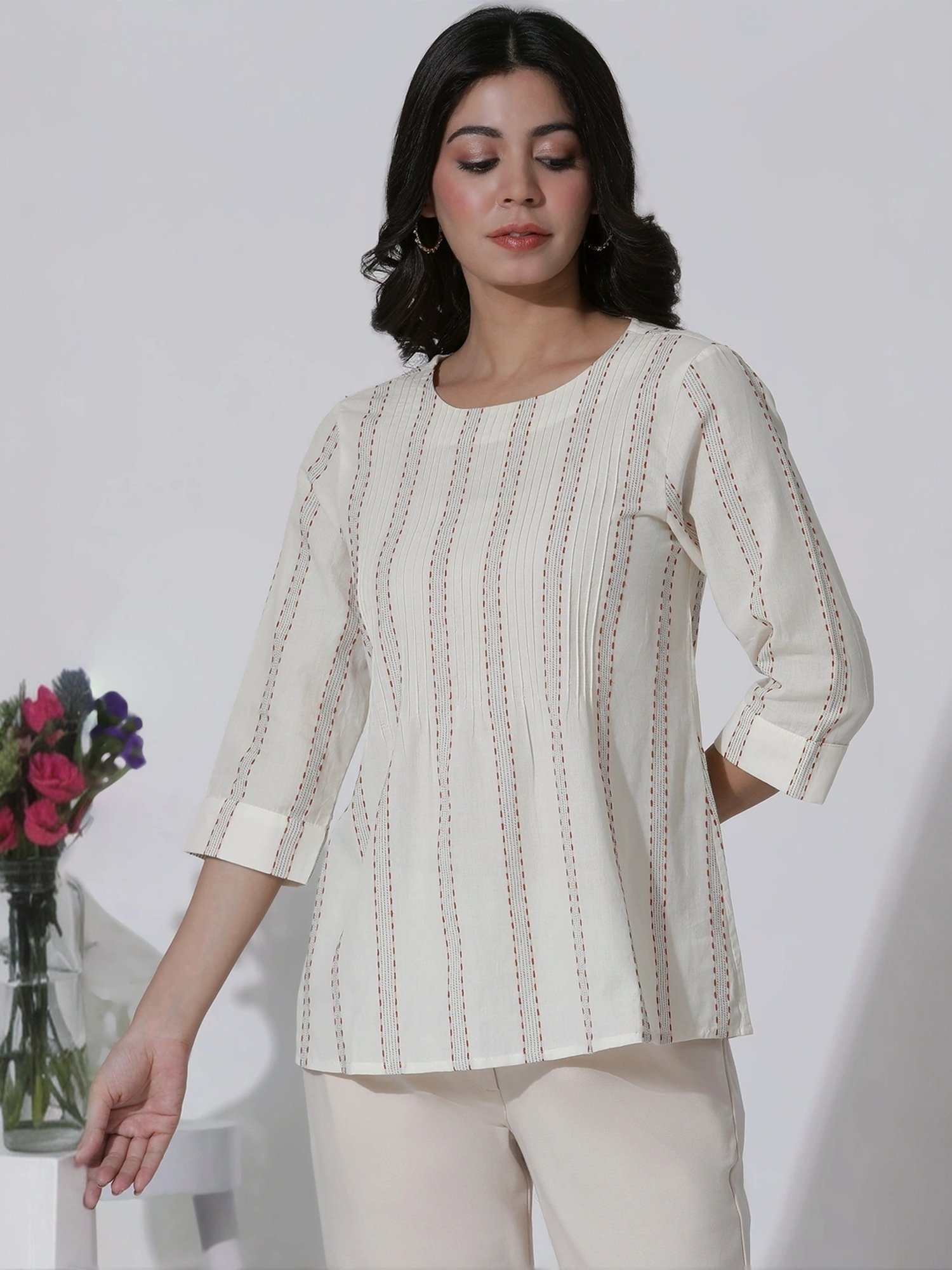 W White Cotton Striped Top