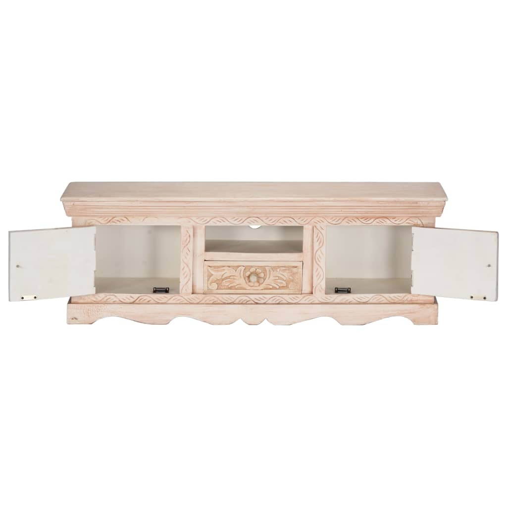 vidaXL Solid Mango Wood TV Cabinet White Lowboard Living Room TV unit Storage