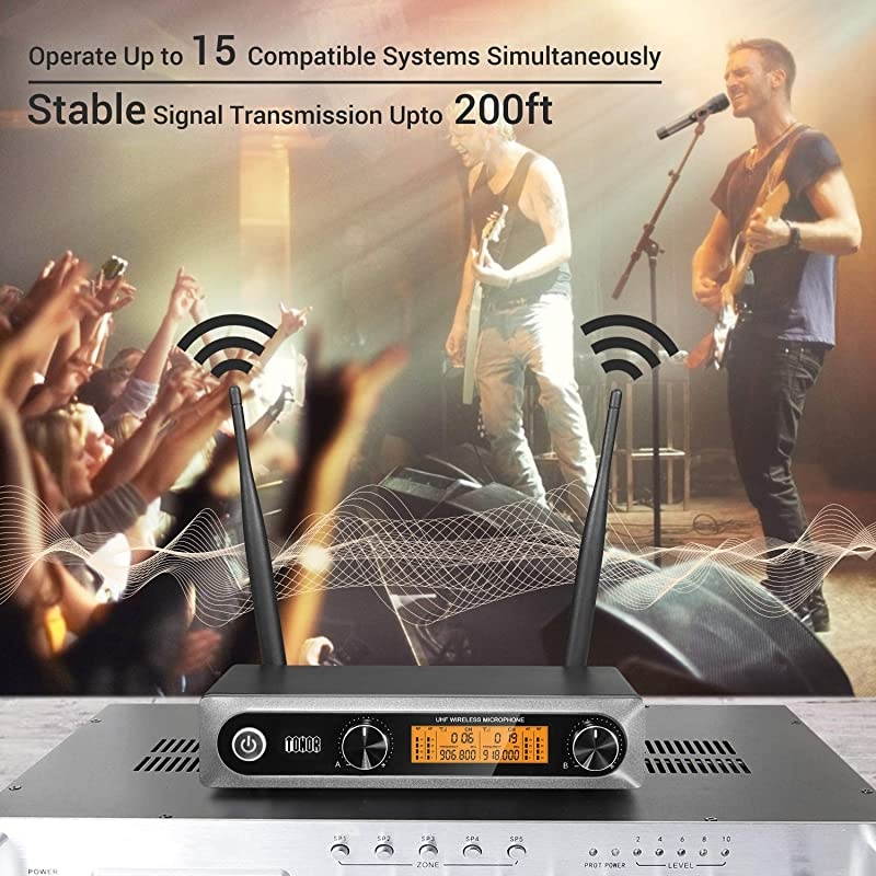 Wireless MicrophoneMetal Dual Professional UHF Cordless Dynamic Mic Handheld Microphone System for Home Karaoke Meeting Party Church DJ Wedding Home KTV Set 200ftTW820