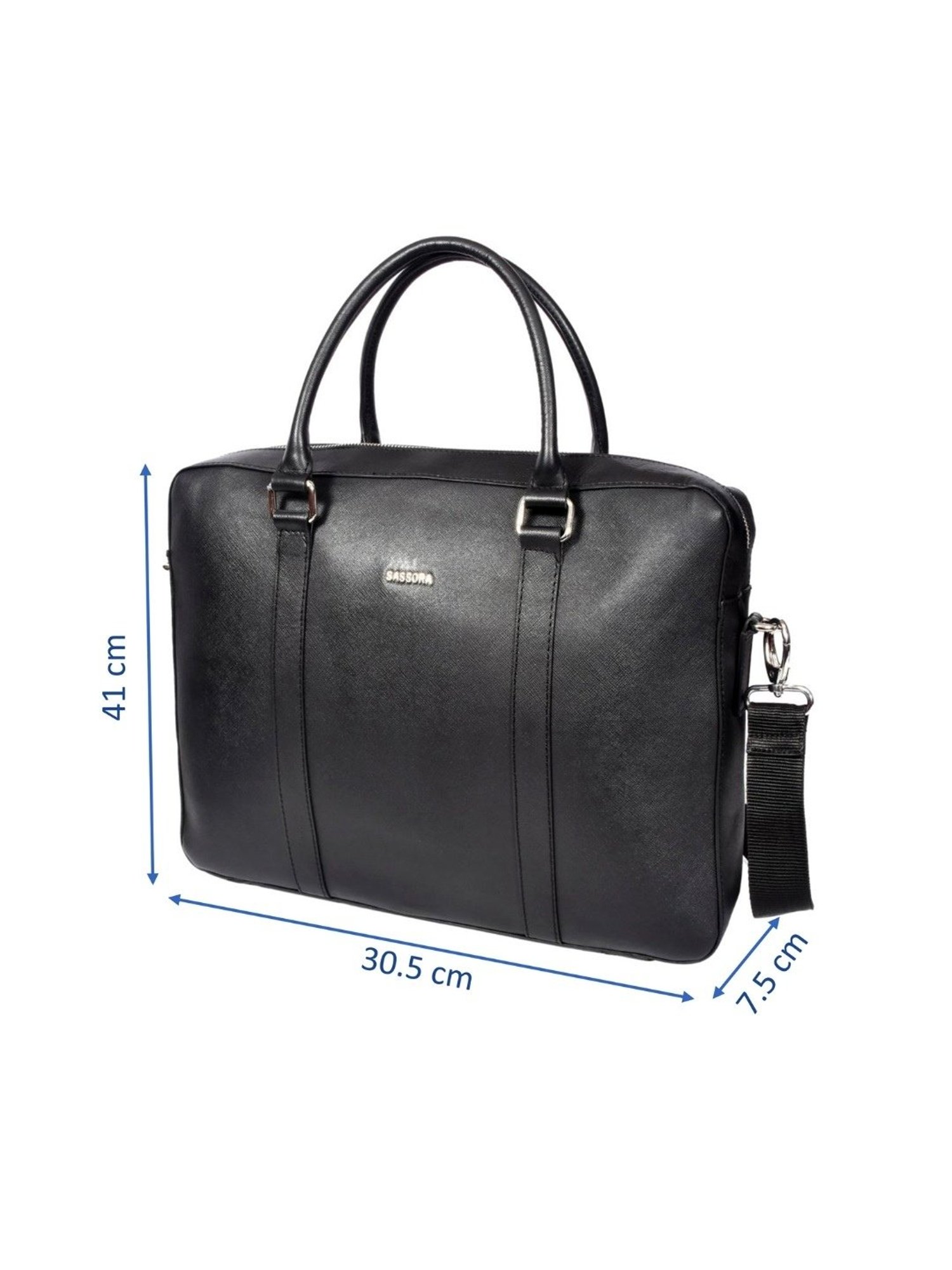 SASSORA JUNI Black Leather Large Messenger Bag