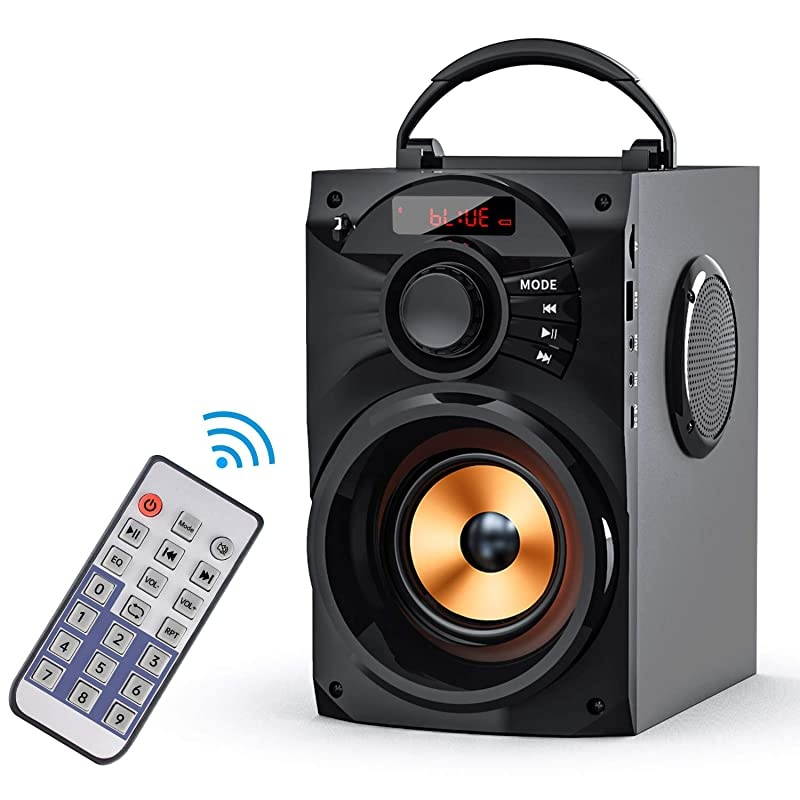 Portable Bluetooth Speakers Subwoofer Heavy Bass Wireless OutdoorIndoor Party Speaker Line in Speakers Support Remote Control FM Radio TF Card LCD Display for Home Party Phone Black