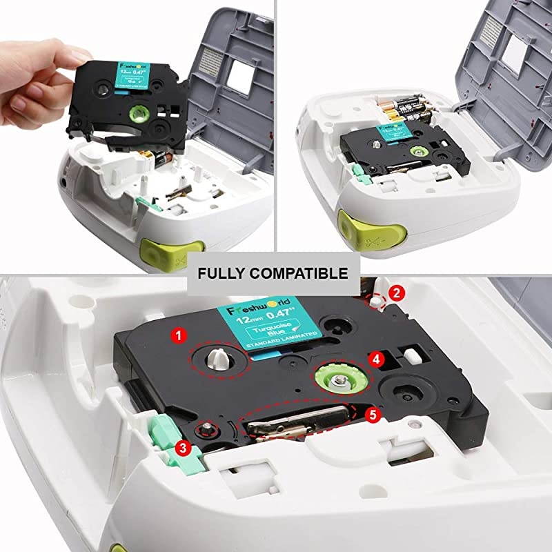 Compatible Label Tape Replacement for Brother P Touch TZ 12mm 047Inch Laminated Glitter Starry WhiteClearWhiteTurquoise Blue for PTouch PT D210 H110 D600 1230PC 1280 Label Maker 4P