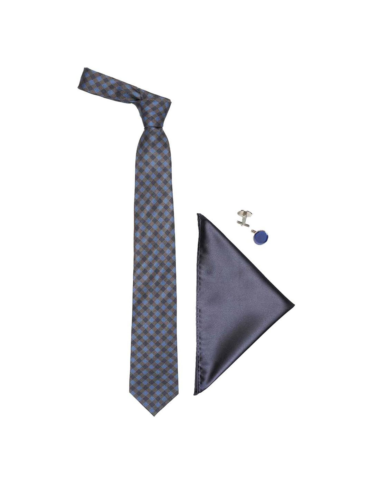 Tossido Blue Woven Necktie With Pocket Square and Cufflinks