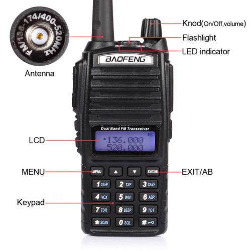 Baofeng Black UV-82 VHF/UHF MHz Dual-Band Ham Walkie Talkies Two-way US Adapter