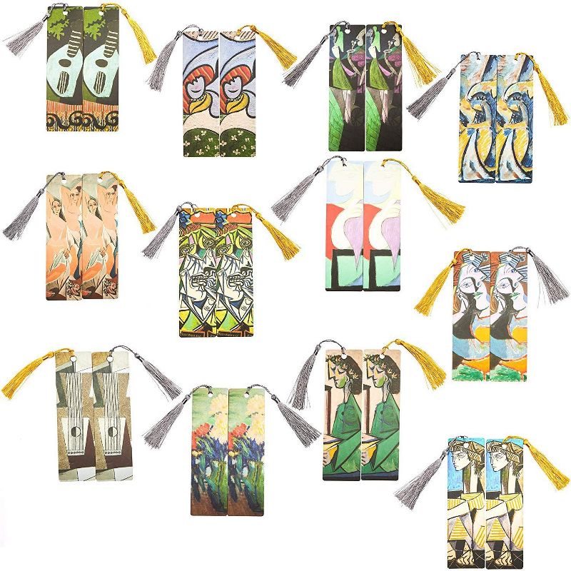 24-Count Bookmarks, Picasso Art Cardstock Page Markers with Tassel, 7"x2"