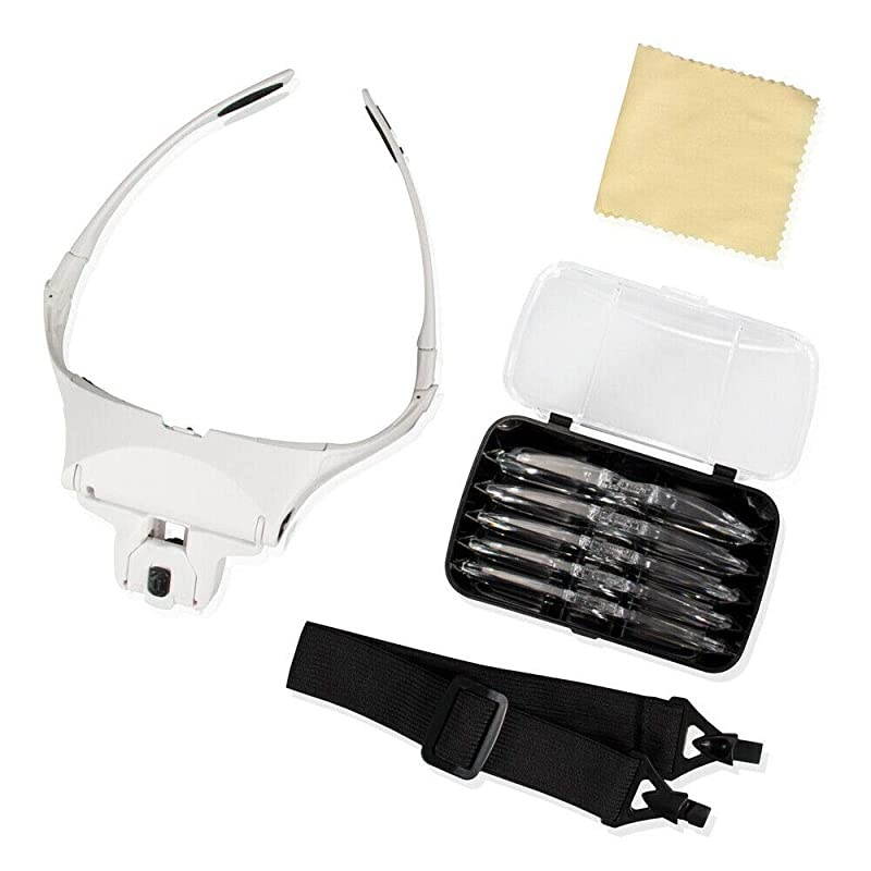 Head Mount Magnifier,  Lighted Magnifying Headband Glass Loupe Visor with 2 LED Light for Close Work, Jewelry Work, Watch Repair, Arts & Crafts, Reading Aid (Magnifying Glasses)