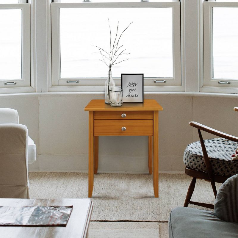 Solid Wood Nightstand with USB Port Honey Oak - Flora Home