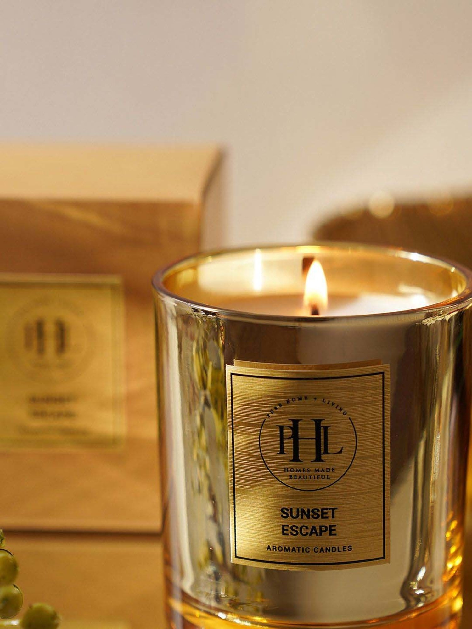 Pure Home and Living Gold Glass Sunset Escape Scented Wax Filled Jar Candle (120ml)