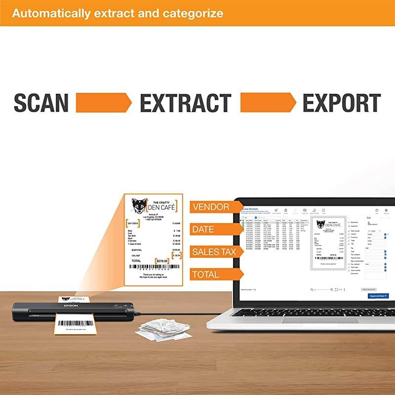 Workforce ES-55R Mobile Receipt and Document Scanner with Receipt Management Software for PC and Mac