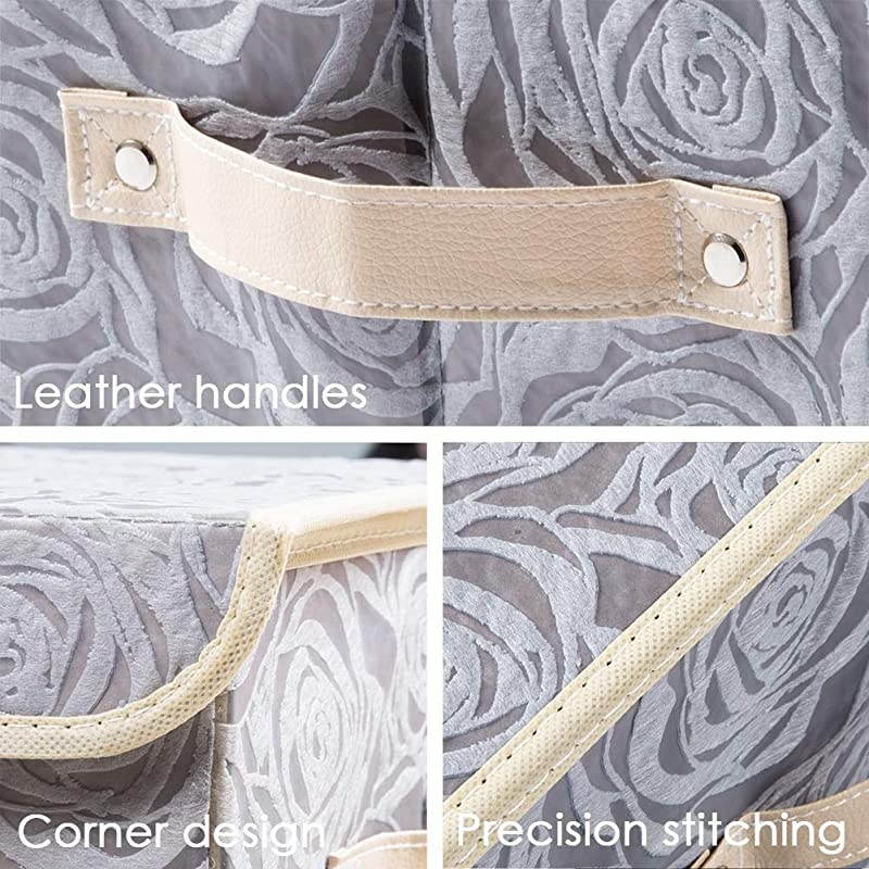 Large Foldable Storage Bins with Lids Fabric Decorative Storage Box Cubes Organizer Containers Baskets with Cover Handles Removable Divider for Home Bedroom Closet 17.3x11.8x9.8 Inch 3 Pack