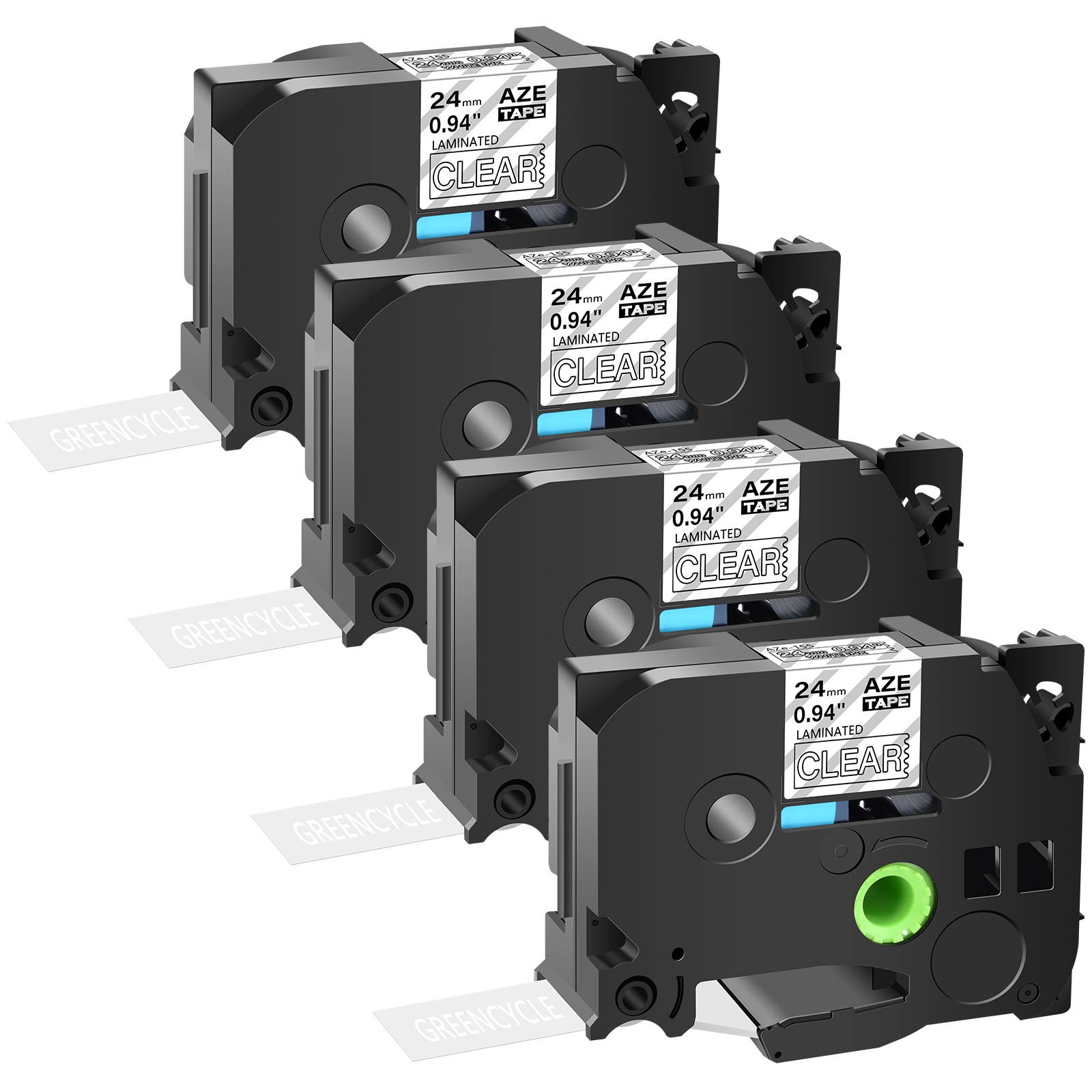 GREENCYCLE 4PK White on Clear TZe-155 TZ-155 TZe155 TZ155 Laminated Label Tape for Brother P-touch Label Maker(24mm x 8m)