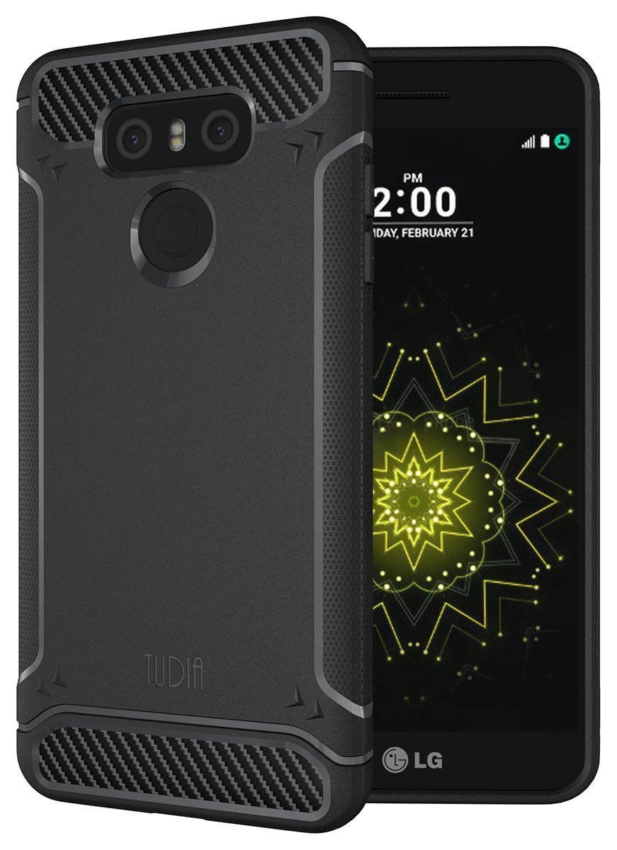 TUDIA Carbon Fiber Design Lightweight [TAMM] TPU Bumper Shock Absorption Case for LG G6 (Black)