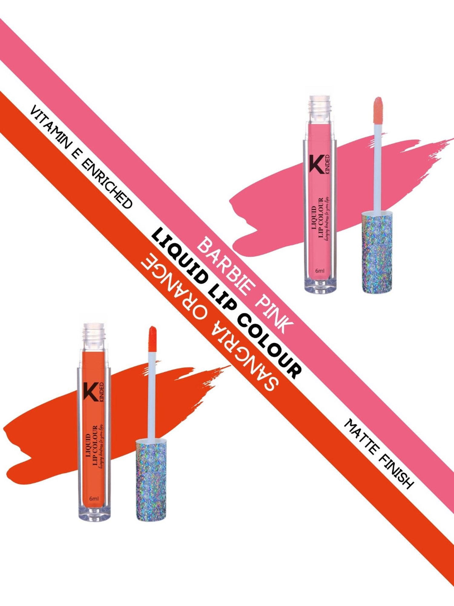 KINDED Liquid Lip Colour 01 Barbie Pink & 08 Sangria Orange Combo