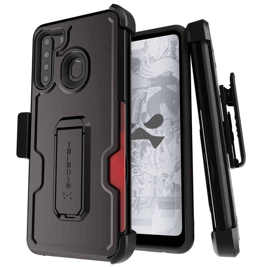 Ghostek Iron Armor Belt Clip Galaxy A11 Case with Holster, Card Holder and Stand Protective Full Body Cover with Heavy Duty Protection Slim Matte Design Galaxy A11 (6.4") (Matte Black)
