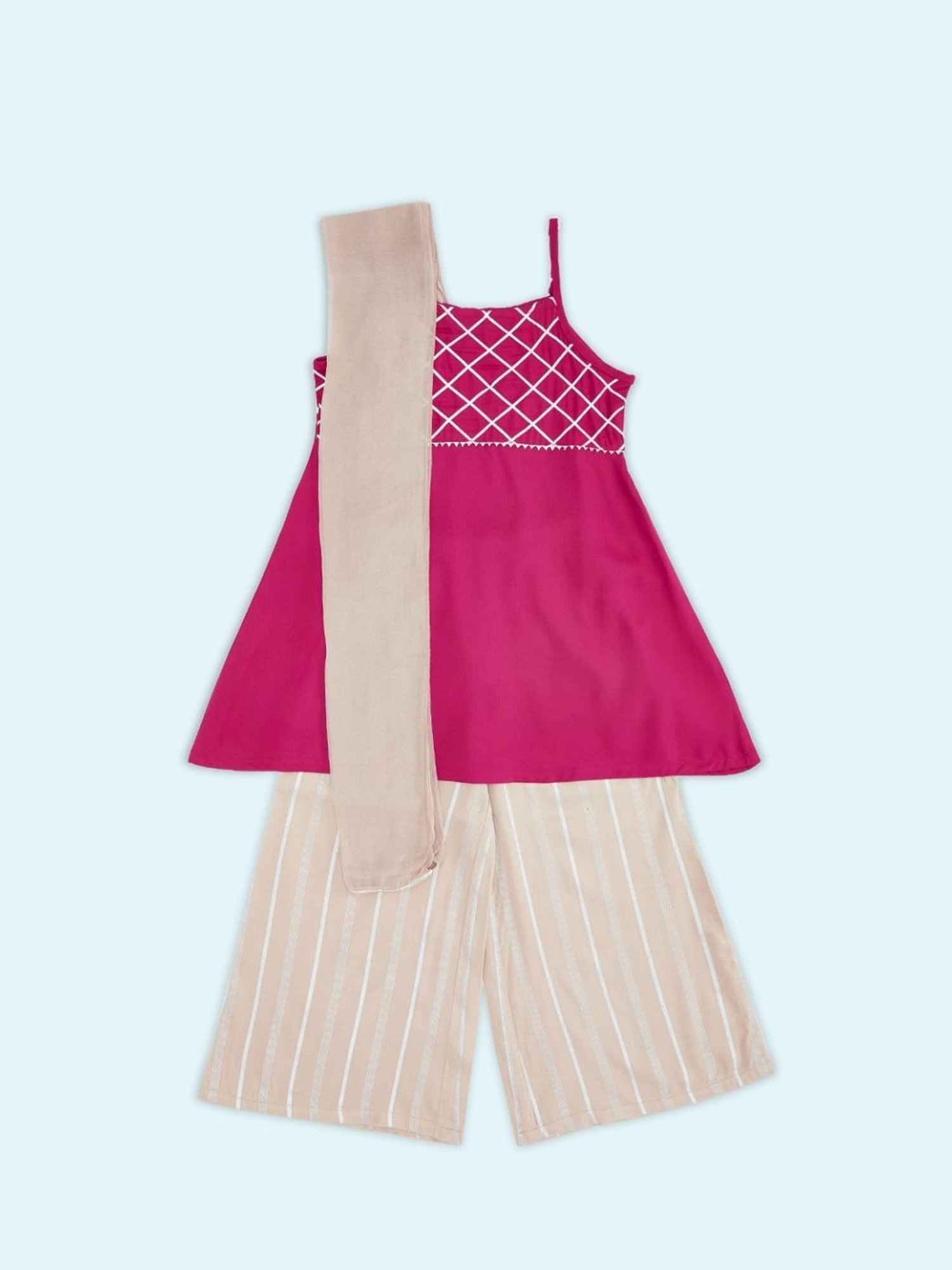 Akkriti by Pantaloons Kids Pink & Grey Embroidered Kurta Set