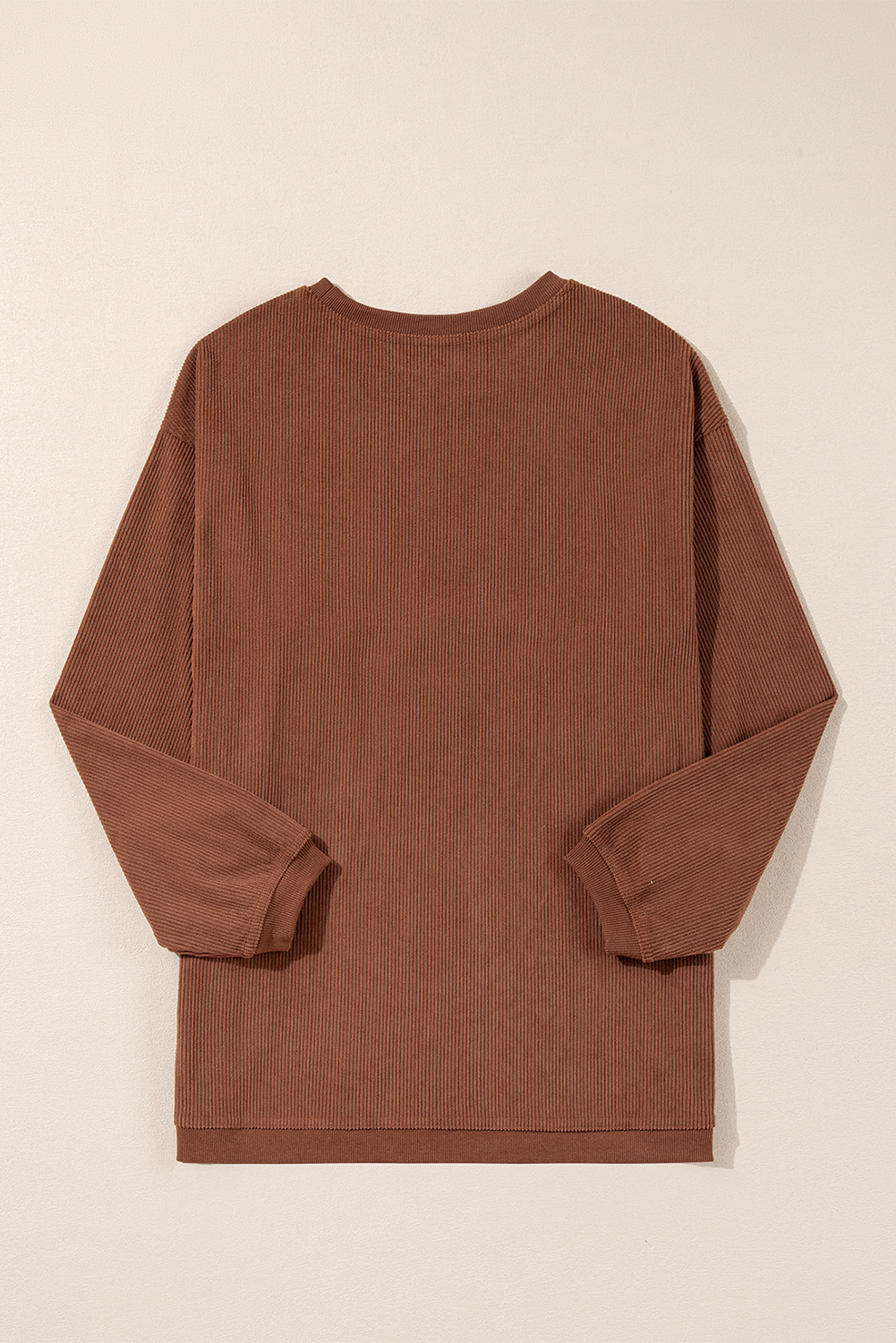 Khaki Plain Drop Shoulder Ribbed Trim Oversized Sweatshirt