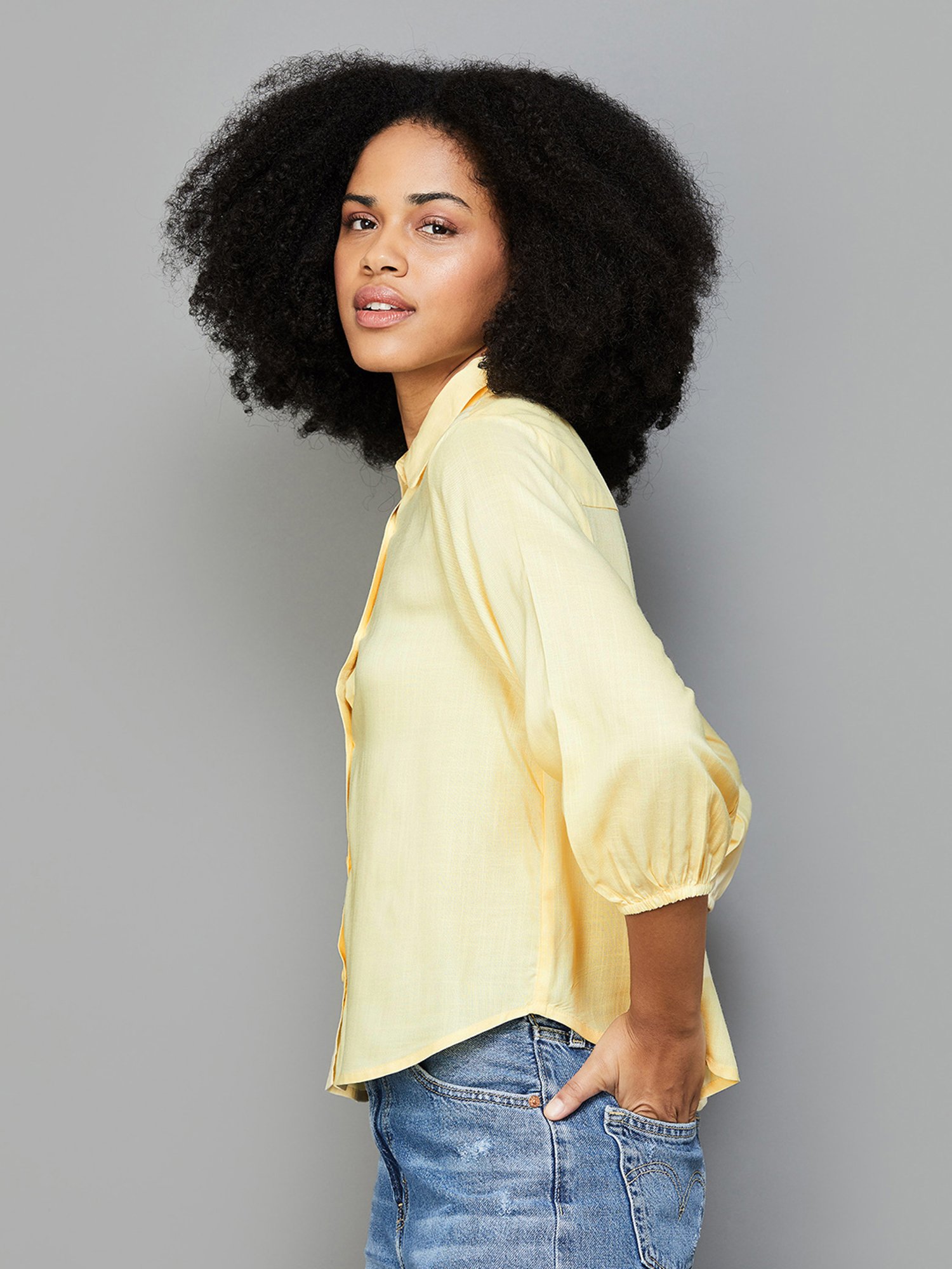 Fame Forever by Lifestyle Yellow Rayon Regular Fit Top