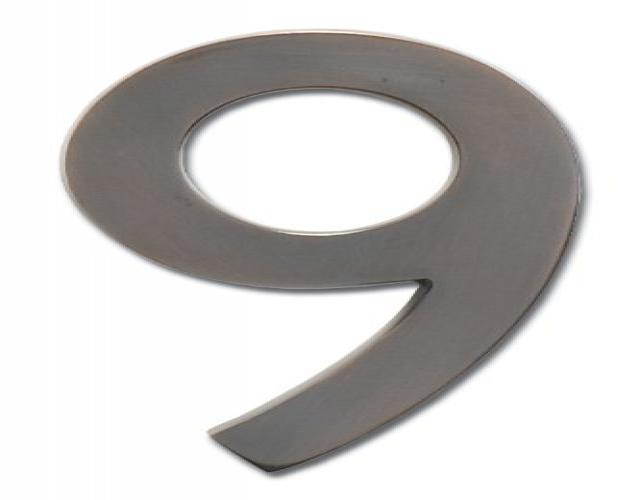 Architectural Mailboxes 3582DC Number 9 Solid Cast Brass 4 inch Floating House Number Dark Aged Copper "9"