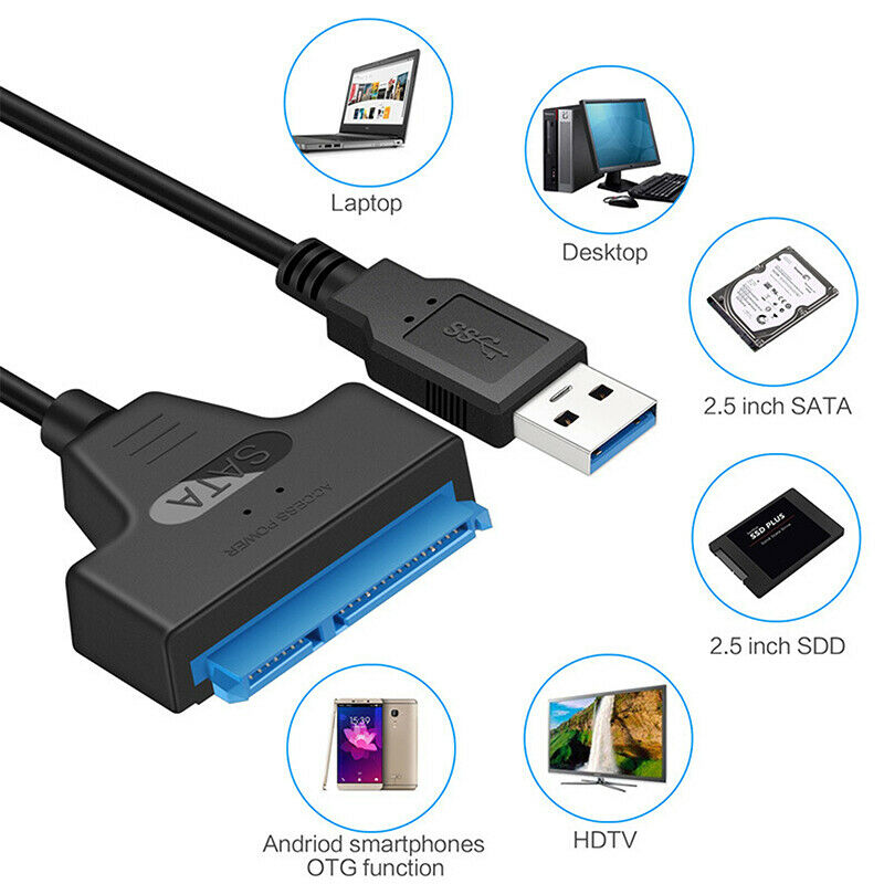 USB 3.0 to 2.5" SATA 2 Hard Drive Adapter Cable - SATA to USB 3.0 Converter for SSD/HDD - Hard Disk Drive Lead 22 pins