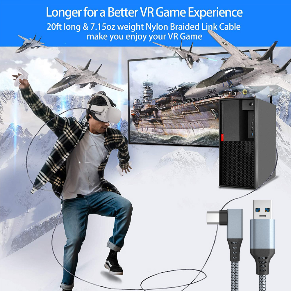 4pcs 6M 20FT Oculus Quest 2 Link Cable USB TO Tytp-c Computer Game VR Glasses Equipment All-in-one Elbow Data Cable