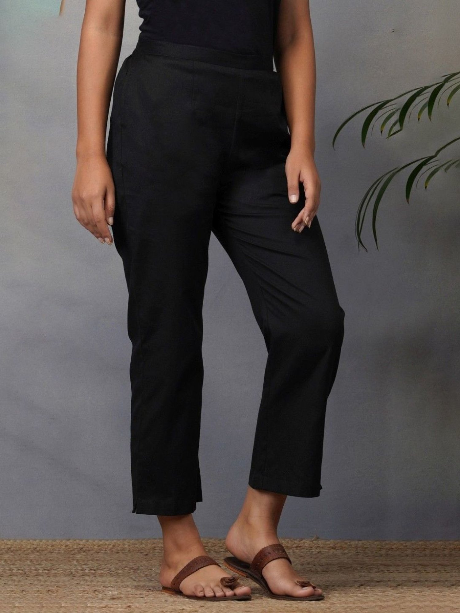 Akiso Bakhair Black Cotton Flex Straight Pants