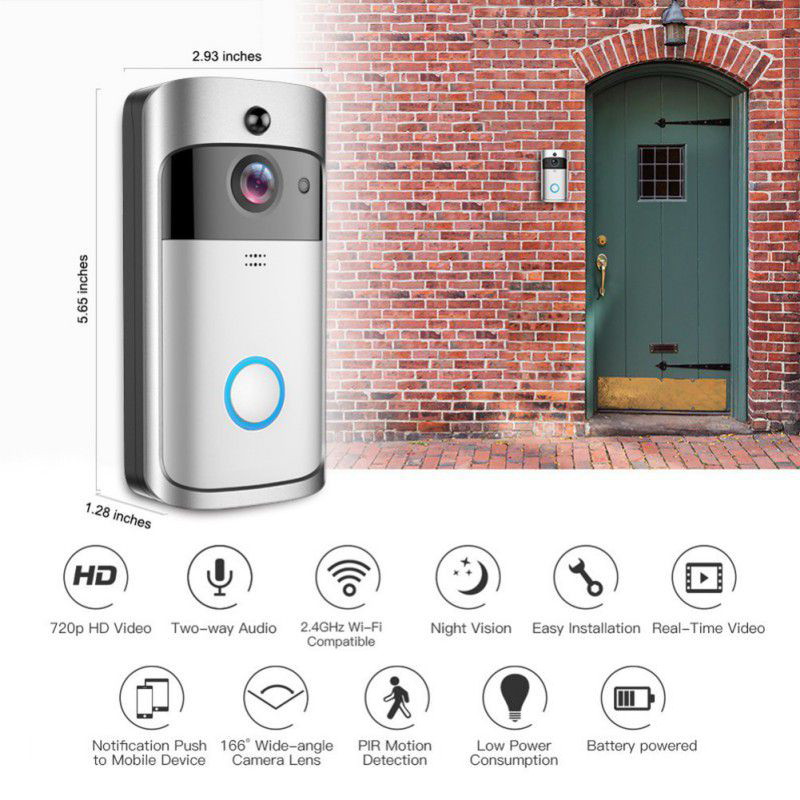 WiFi Video Doorbell Camera, Wireless Doorbell Camera with Chime, 720P HD, 2-Way Audio, Motion Detection, IP65 Waterproof Night Vision