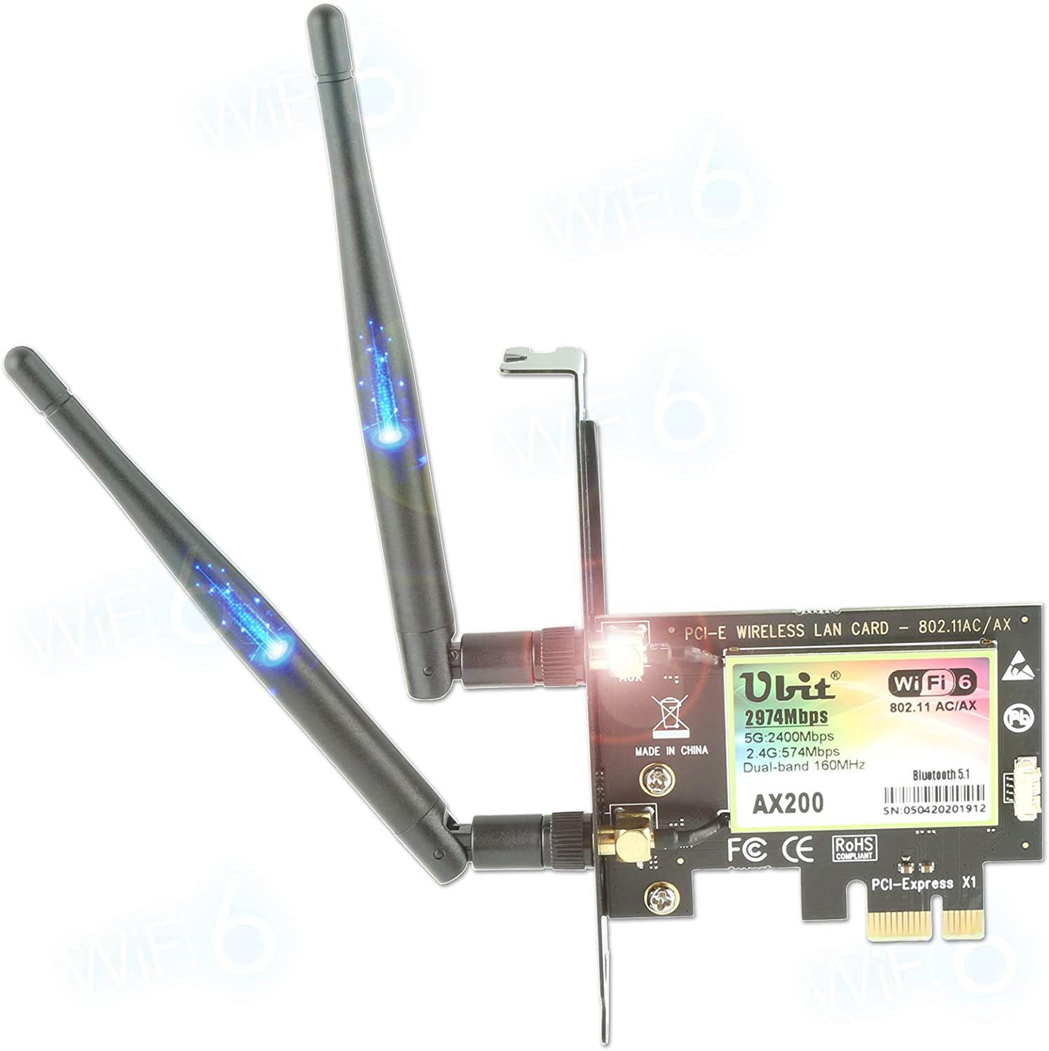 WiFi 6 Card for PC | Wireless PCIe WiFi Card | Max 3000Mbps with Bluetooth 5.1 | Intel AX200 Chip,MU-MIMO,OFDMA,Ultra-Low Latency | 802.11AX Dual-Band PCI-E Card (for Windows 10, 64-bit Only)