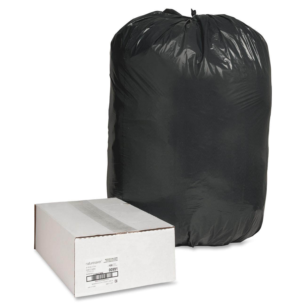 Nature Saver Trash Can Liners Rcycld 55-60 Gal 1.25mil 38"x58" 100/BX BK 00991