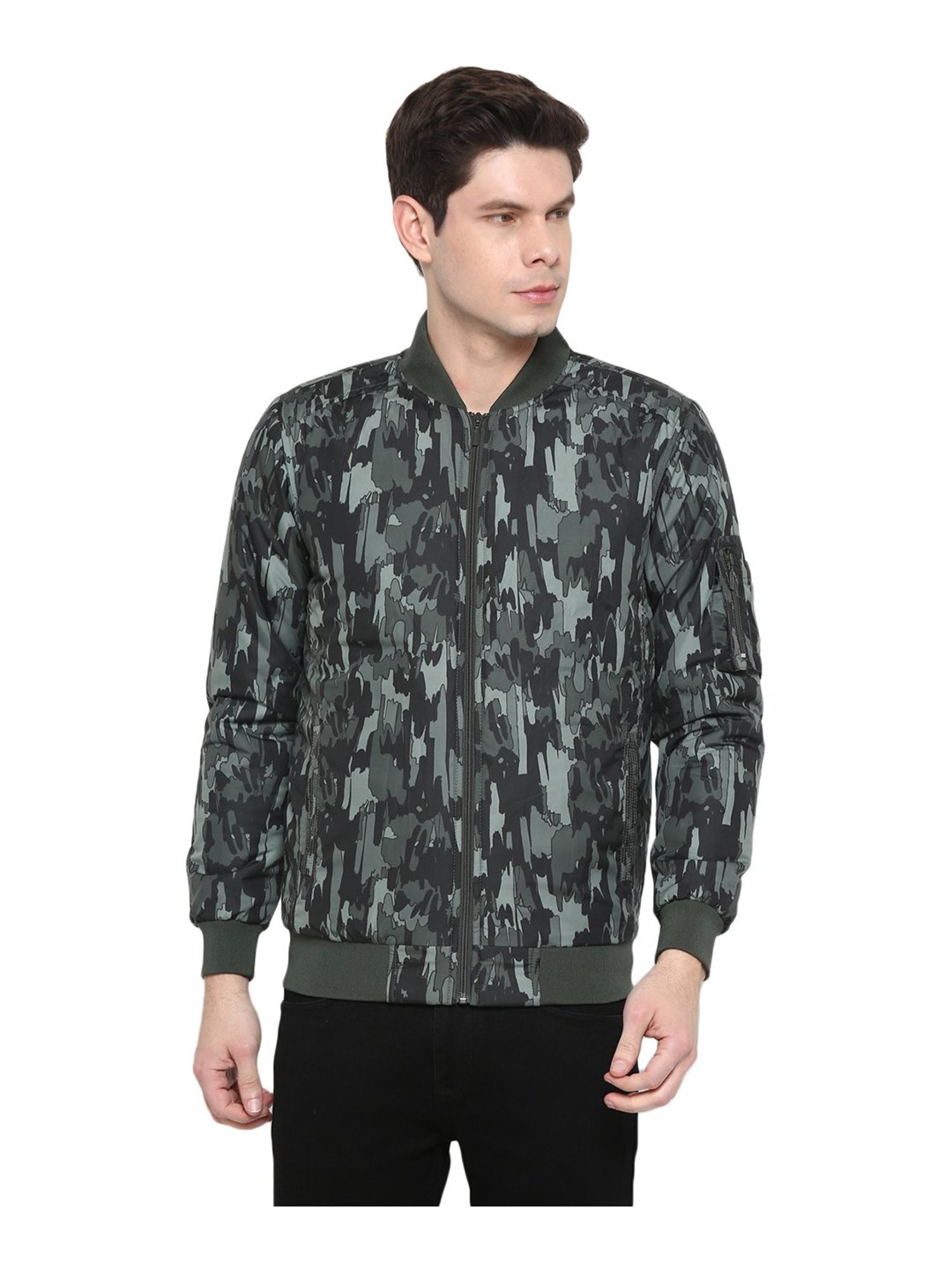 Red Chief Olive Full Sleeves Mandarin Collar Jacket