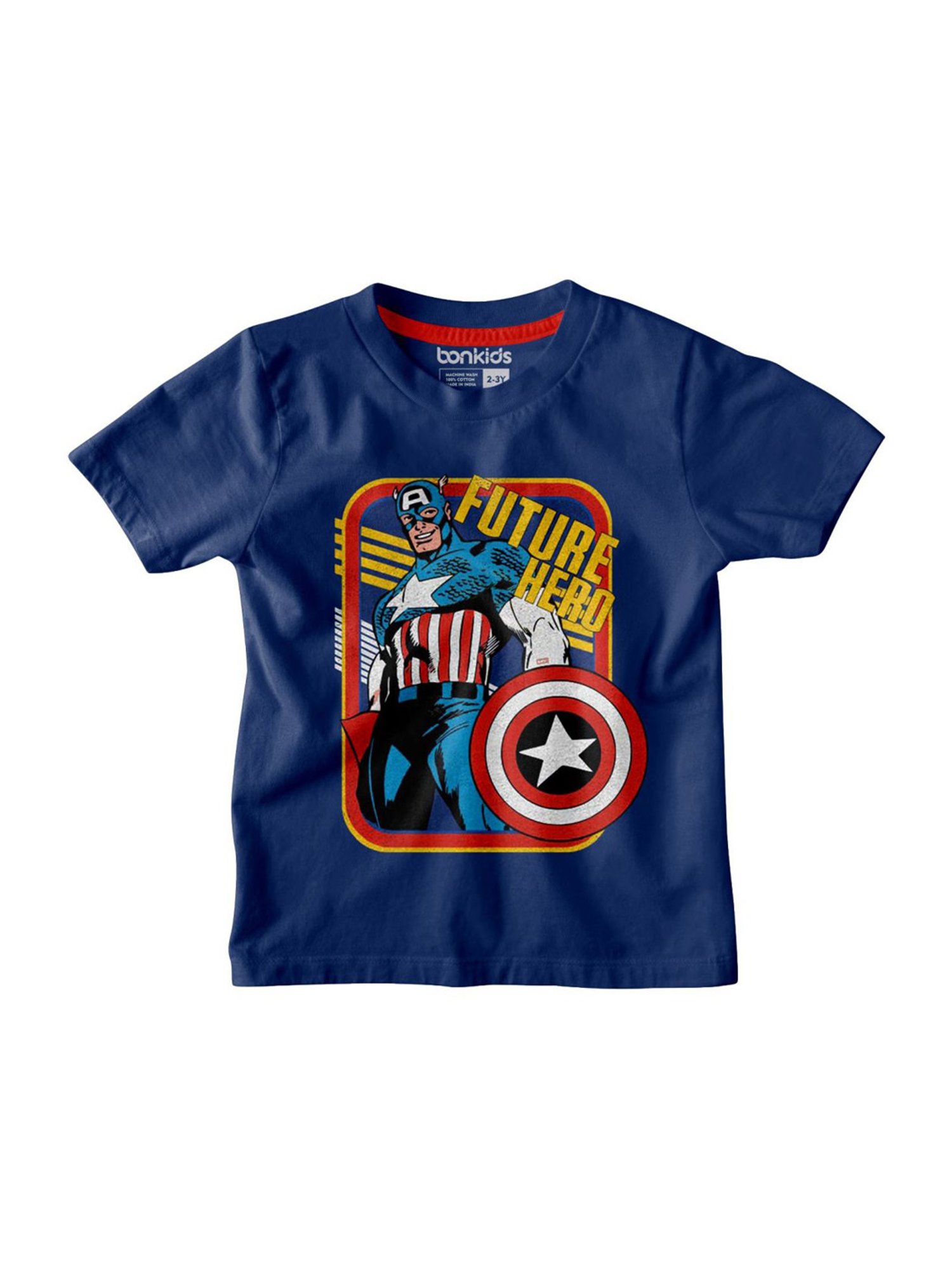 Bonkids Kids Blue Cotton Printed Captain America Shield T-Shirt