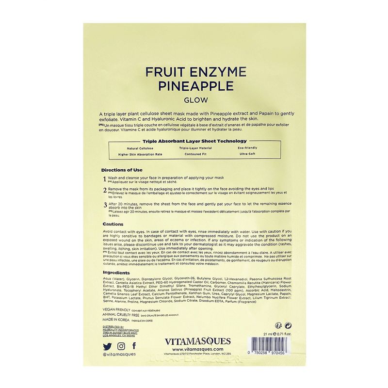 Vitamasques Fruit Enzyme Pineapple Sheet Mask - 0.71 fl oz