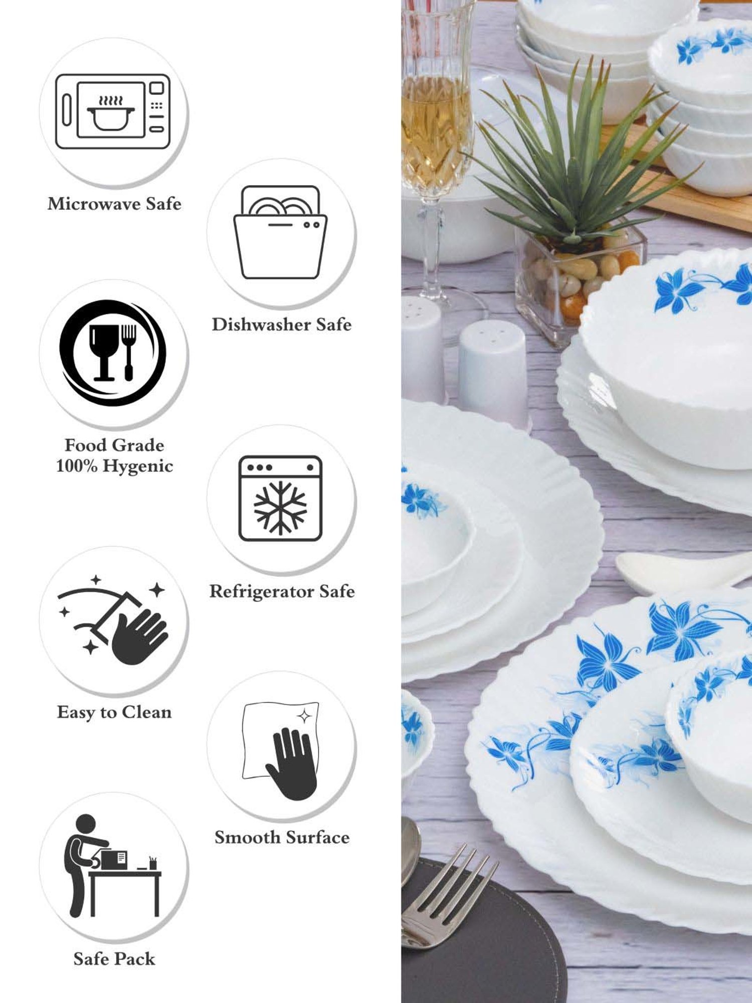 Cello White & Blue Glass Dinner Set