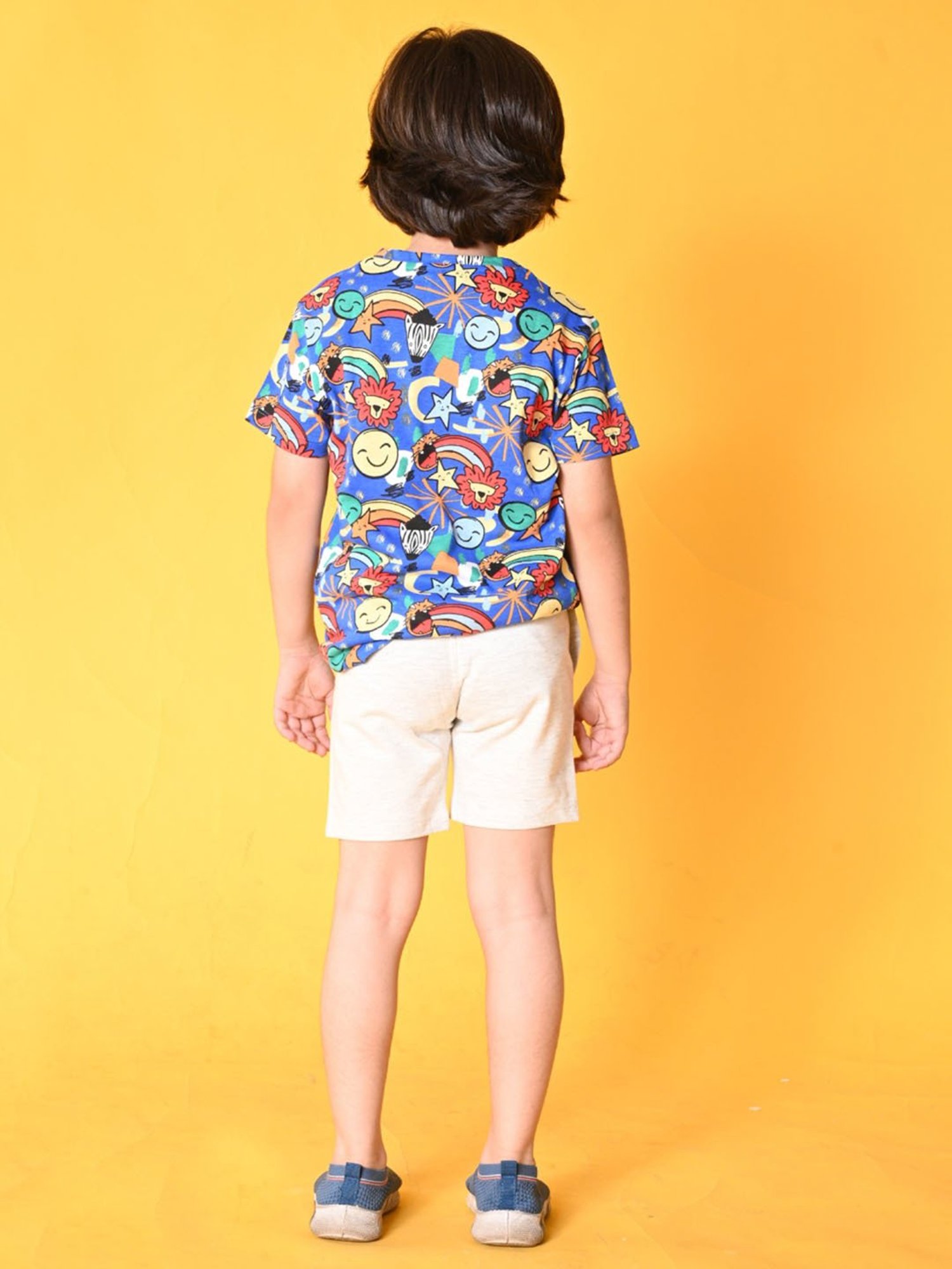 Anthrilo Kids Blue & White Cotton Printed T-Shirt Set