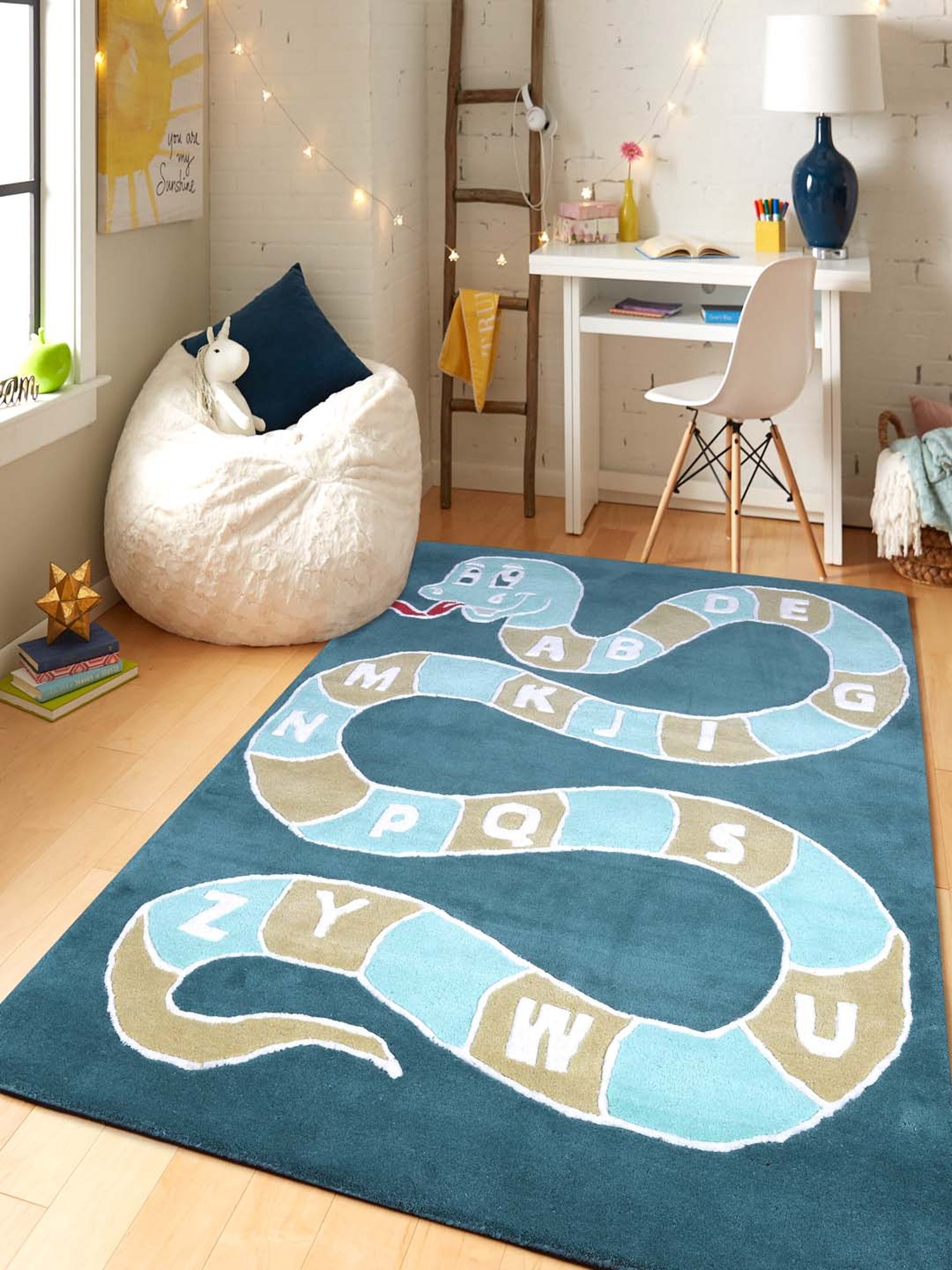 Pequra Blue Snake Ladder Hand Tufted Wool Kids Carpet - Set of 1