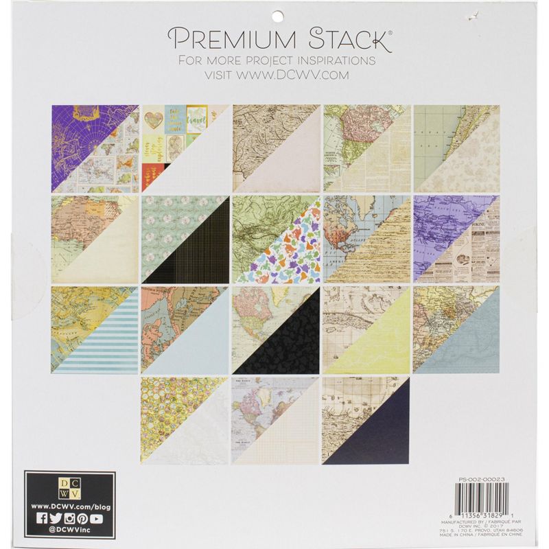 DCWV Double-Sided Cardstock Stack 12"X12" 36/Pkg-World Maps W/Foil Accents