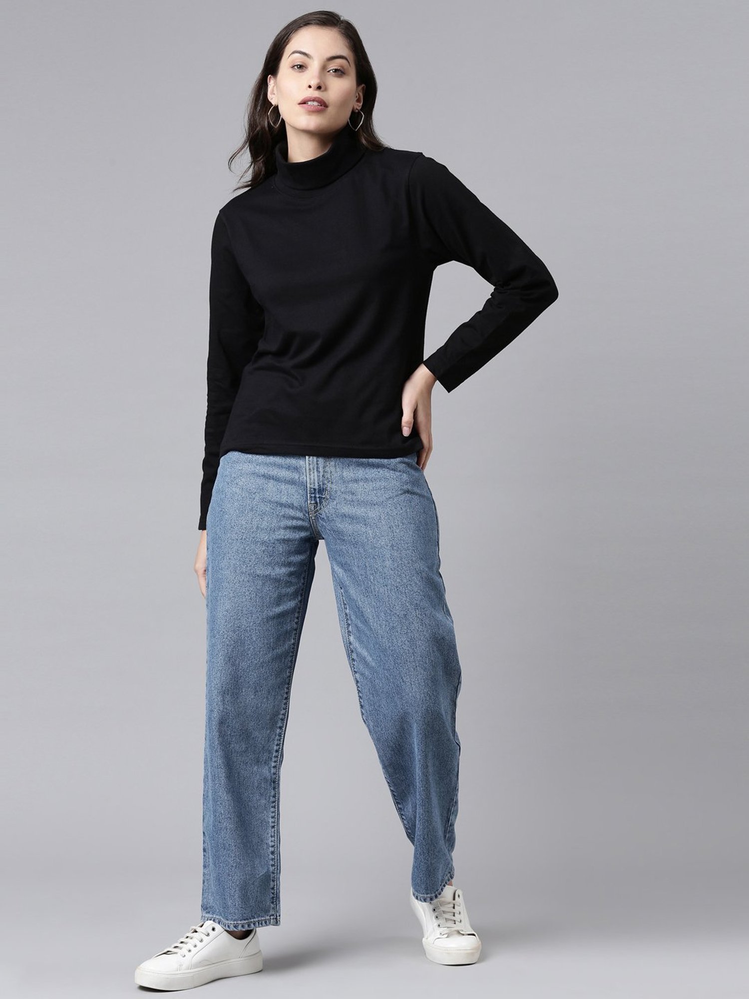 Kryptic Black Cotton Regular Fit Full Sleeve Highneck T-Shirt