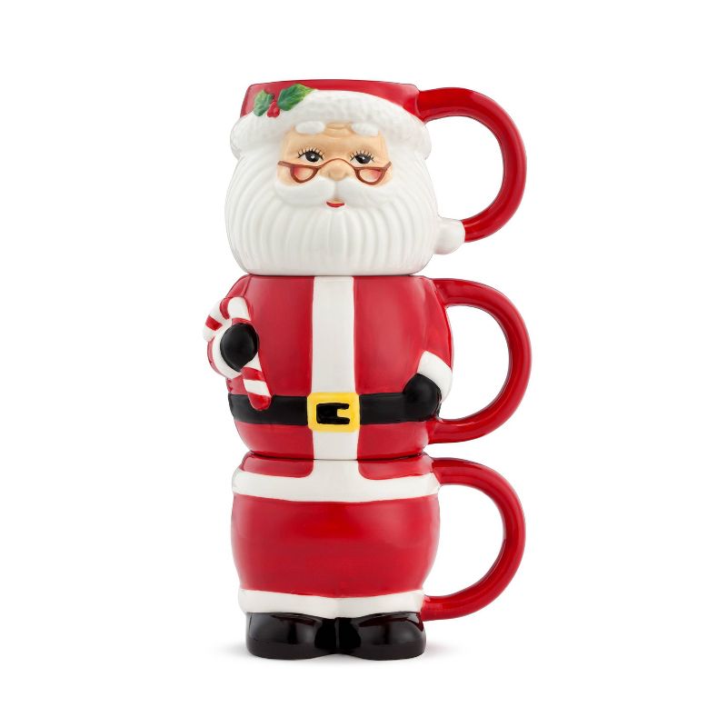 12oz 3pk Ceramic Santa Stacking Mugs - Mr. Christmas