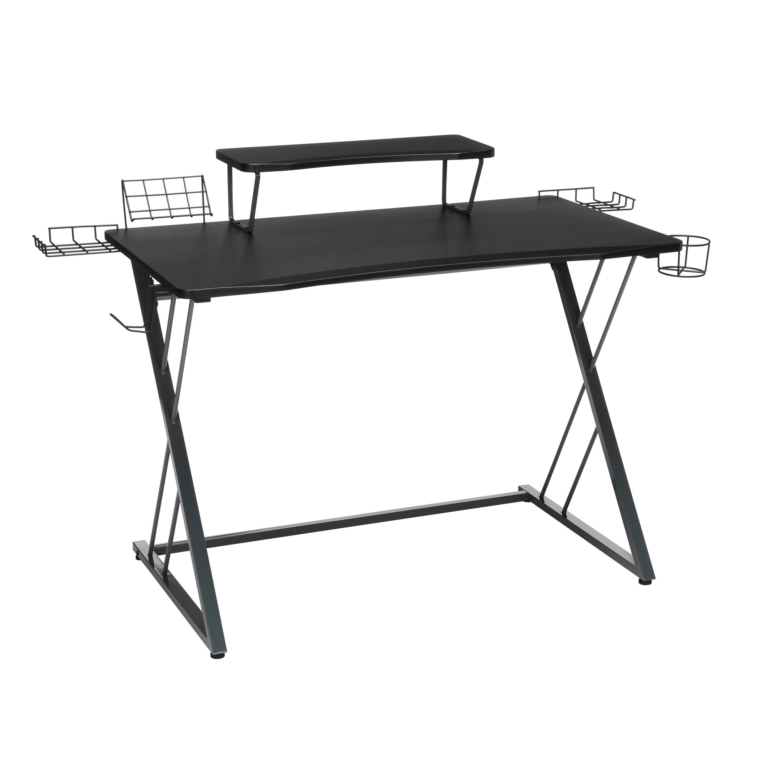 OFM Essentials Collection 55" Gaming Computer Desk, 35" Monitor Shelf, Z-Base, in Gray/Black (ESS-1101-GRY-BLK)