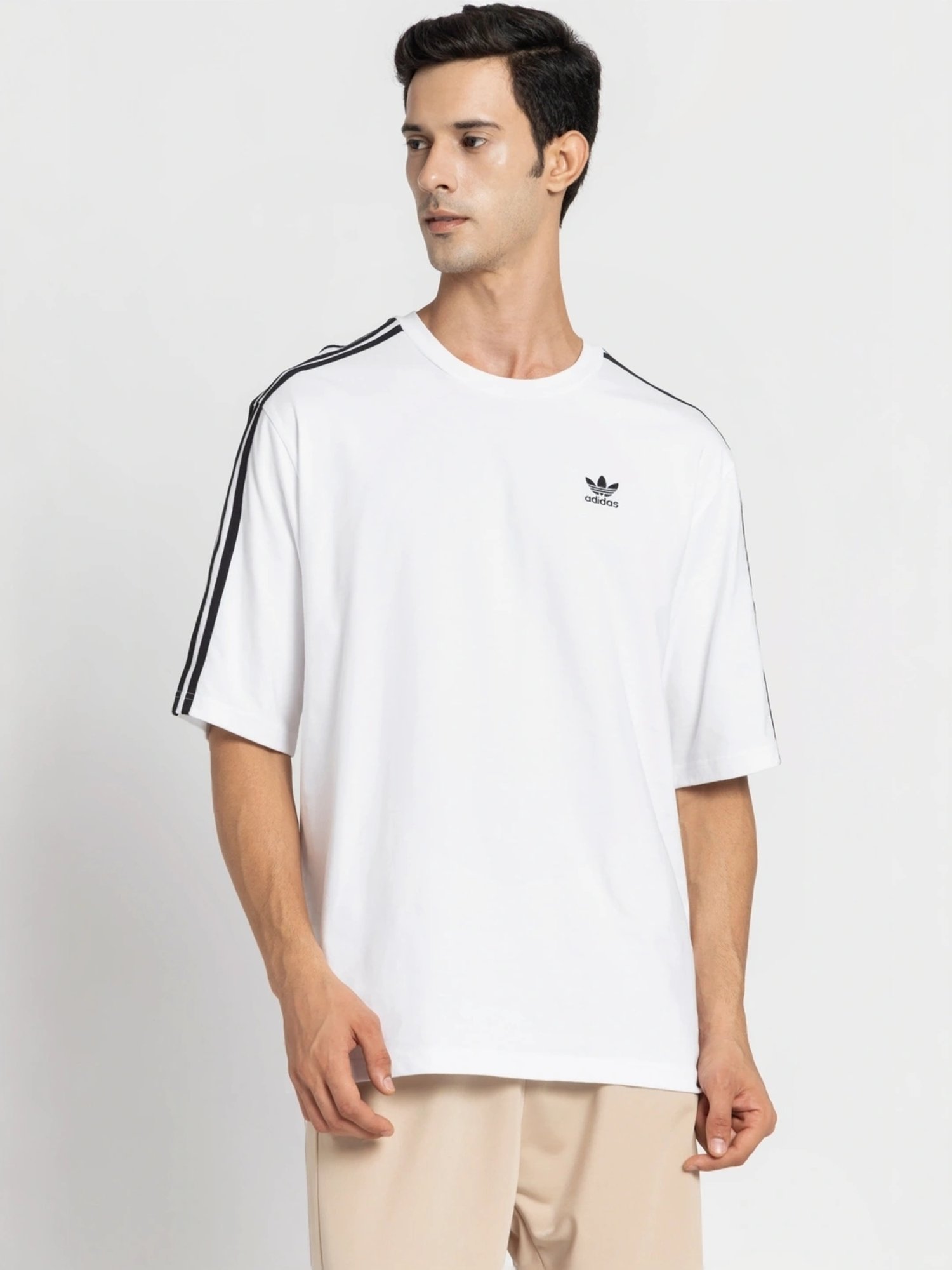 Adidas Originals White Cotton Oversized Logo Printed T-Shirt