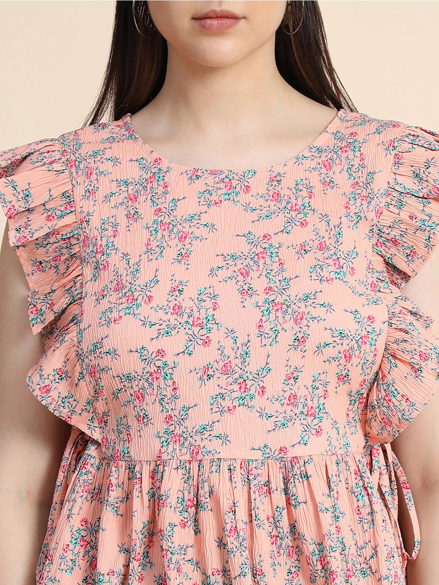 KERI PERRY Peach Cotton Floral Print Top