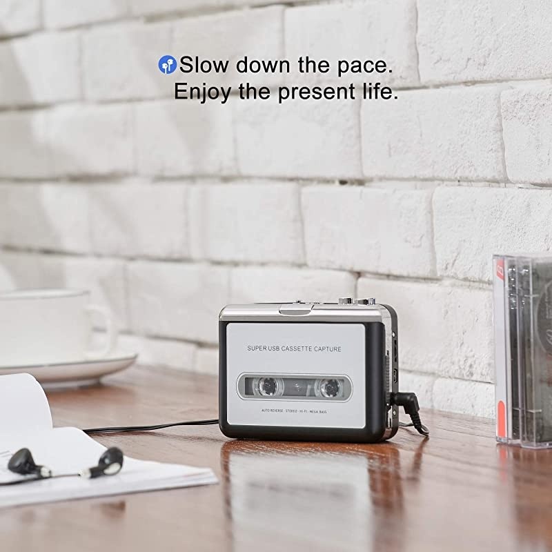 Cassette Player Portable Walkman Cassette Tape Player Tape Converter to MP3/WAV/CD via USB, with Earphones Compatible with Laptops and PC