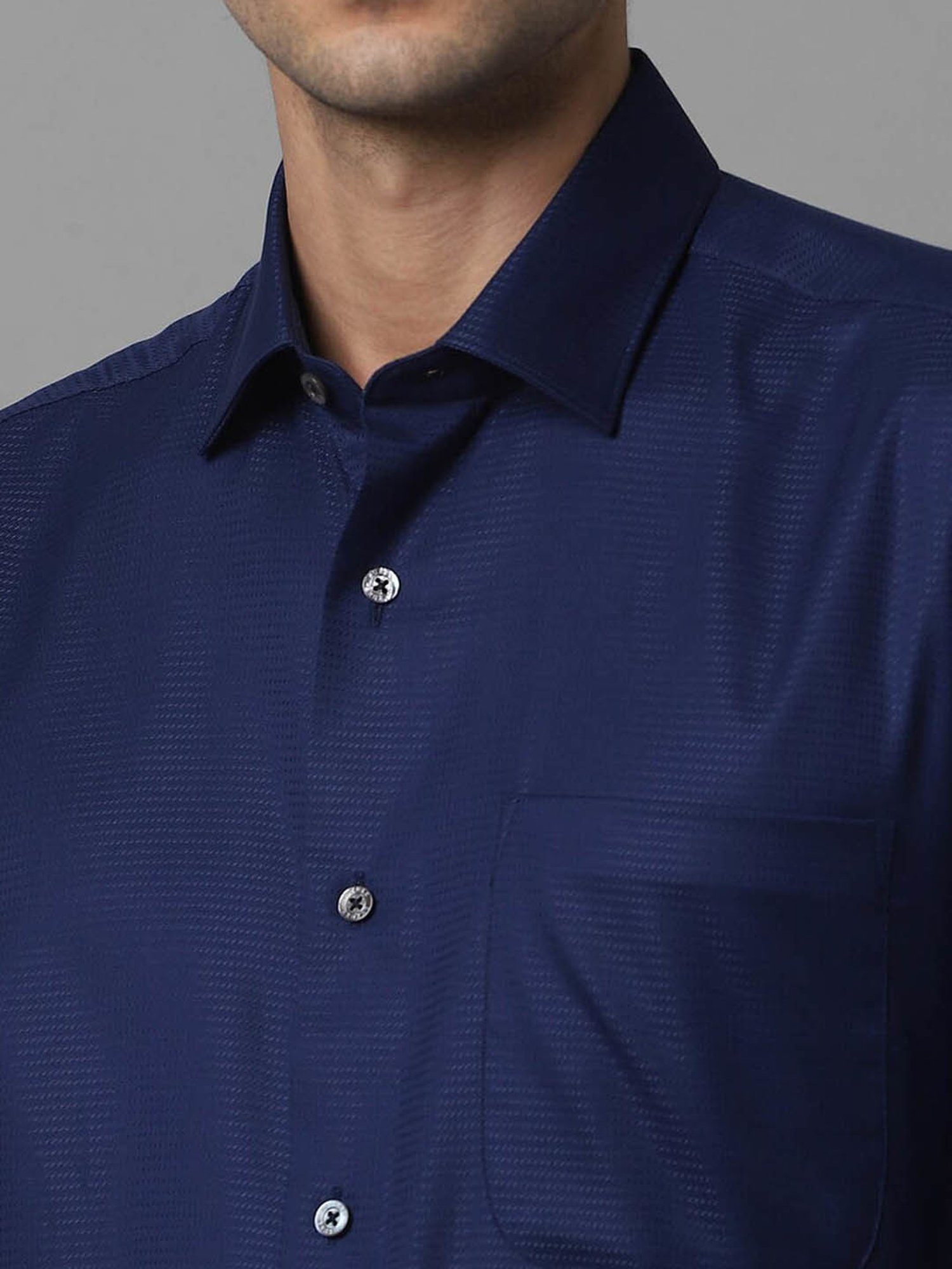 Luxure By Louis Philippe Navy Regular Fit Texture Shirt