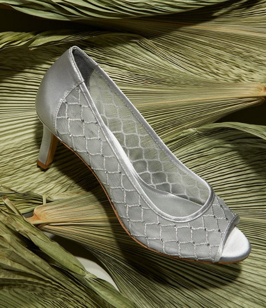 Alex Marie Bessika Rhinestone Detail Peep-Toe Mesh Pumps