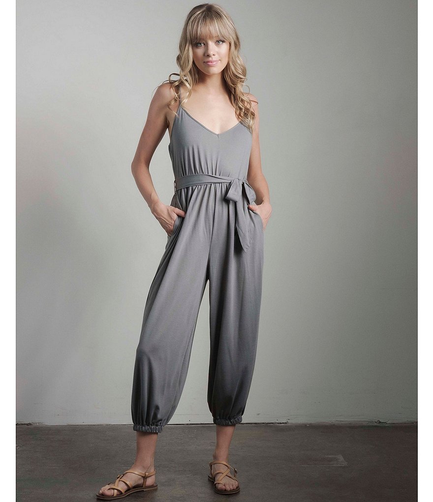 Coco + Jaimeson Spaghetti Strap V-Neck Tie-Waist Jeanie Jumpsuit