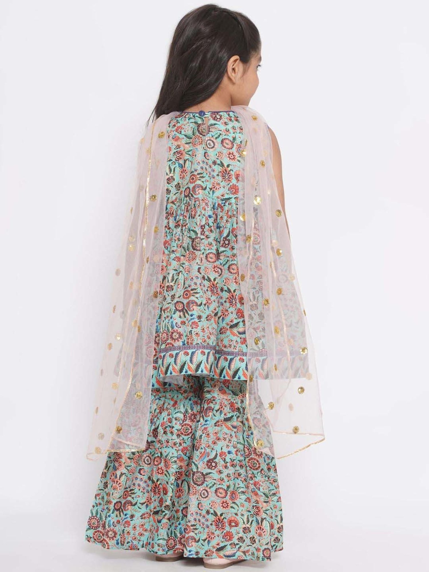 Little Bansi Kids Green Floral Print Kurta Set