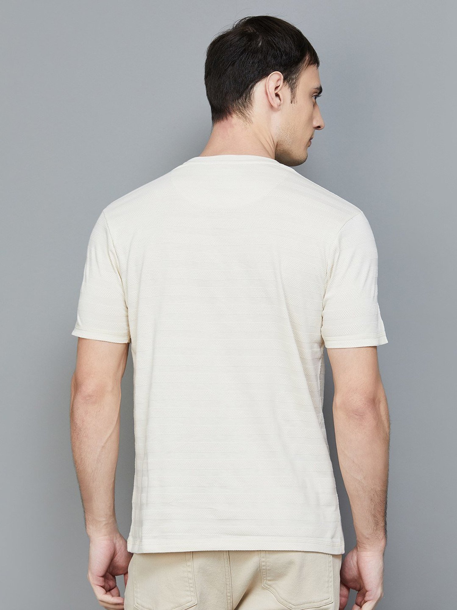 Code by Lifestyle Ecru Cotton Regular Fit Printed T-Shirt