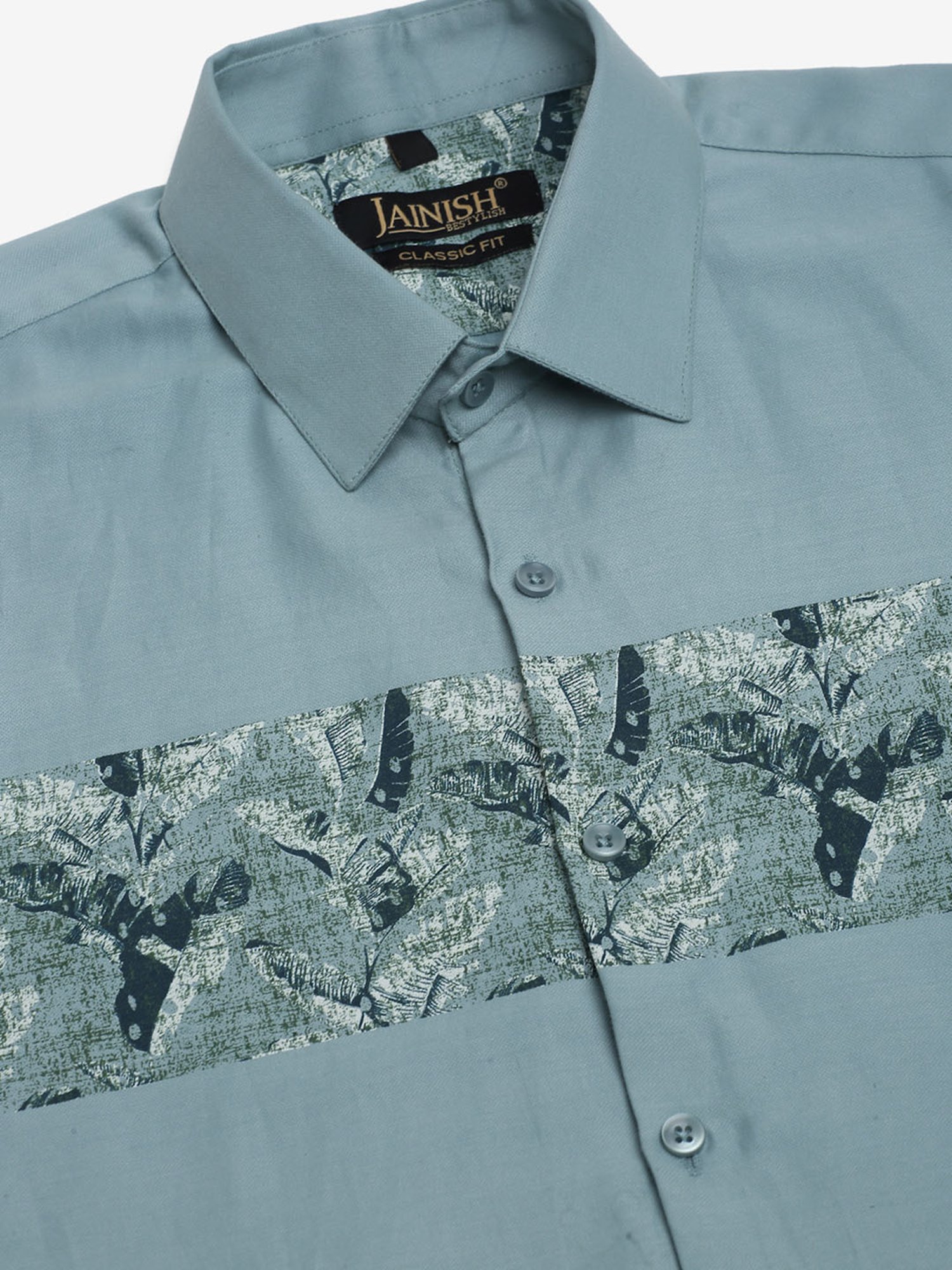 Jainish Dusty Blue Regular Fit Printed Shirt