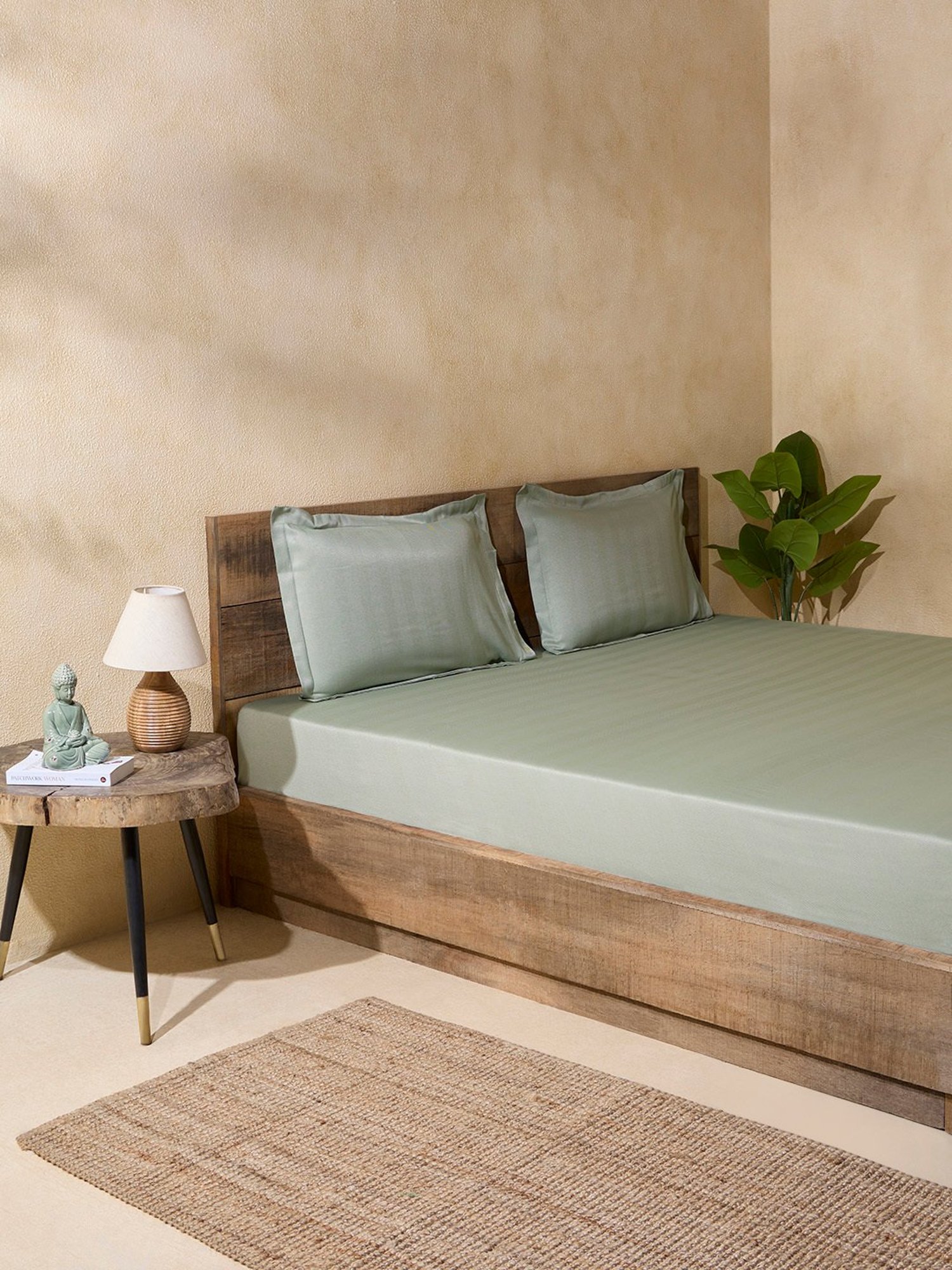 Westside Home Green Double Bed Flat Sheet and Pillowcase Set